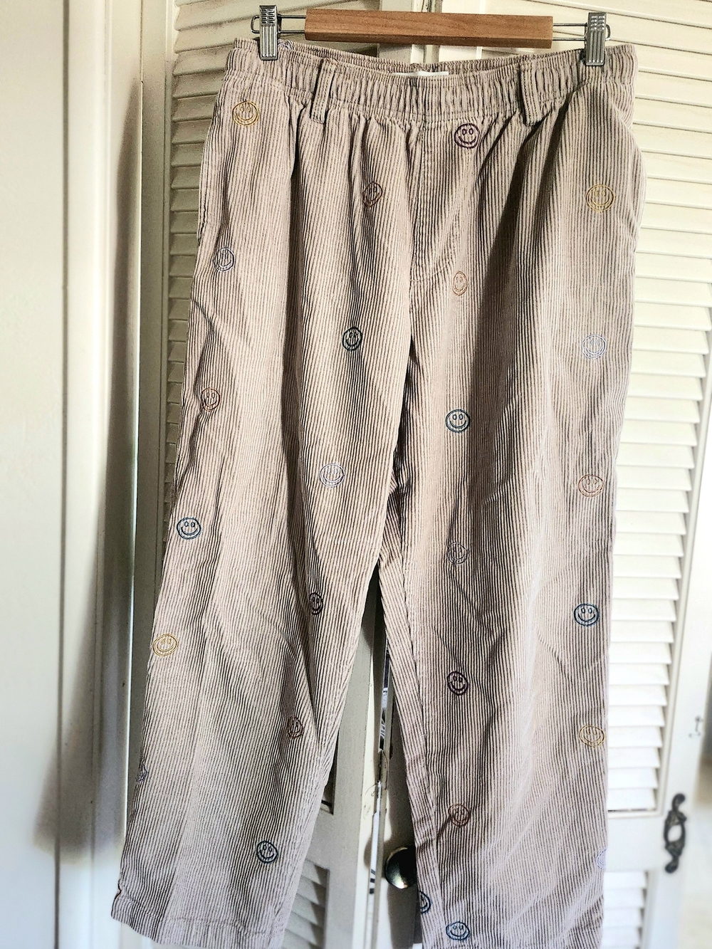 Urban Outfitters Beige Corduroy Smile Embroidered Pants - Multicolor